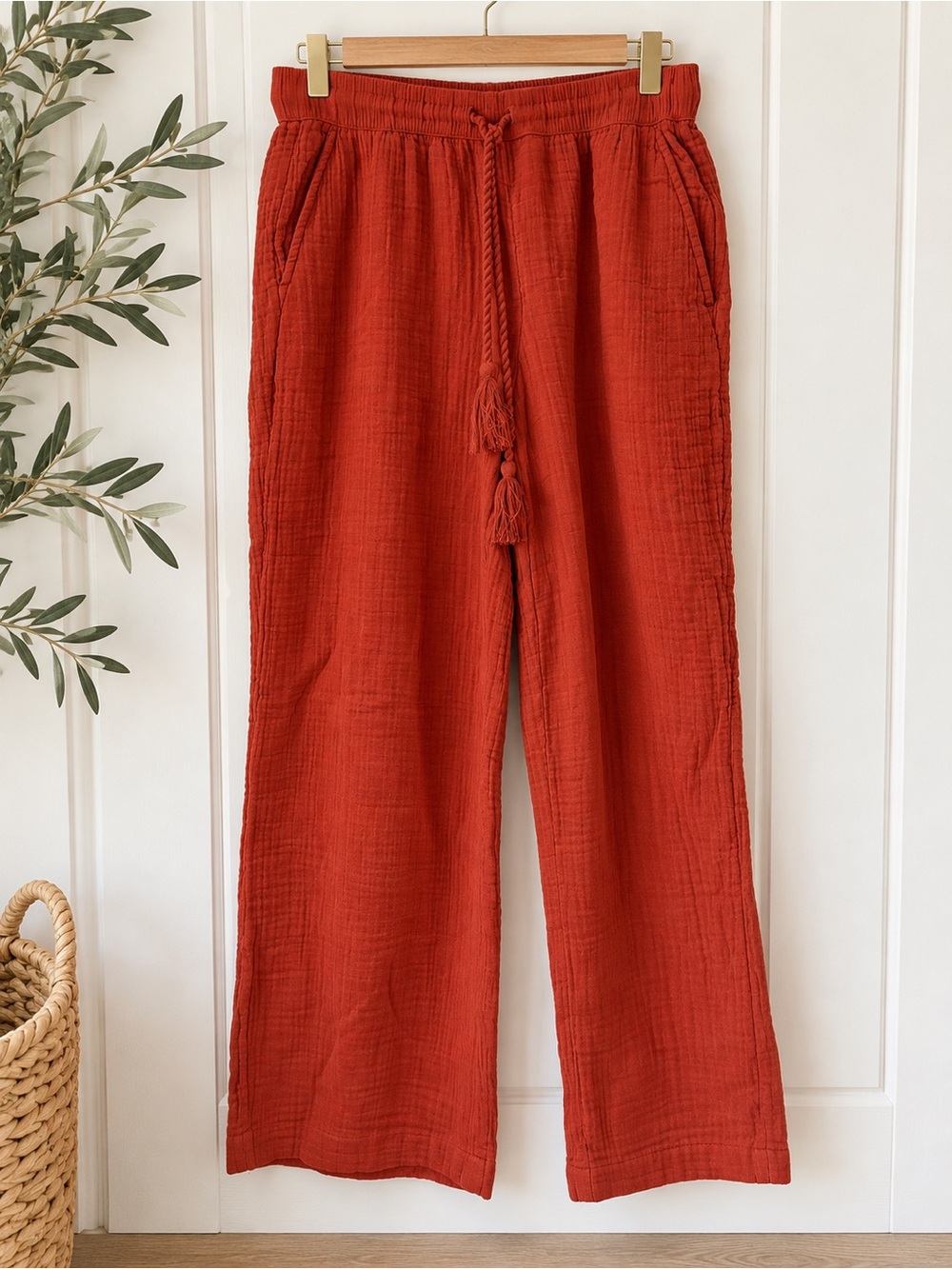 LOFT Beach Triple Cloth Wide Leg Pants Rust Orange MP NWT